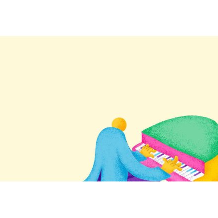 Un homme joue sur un piano coloré