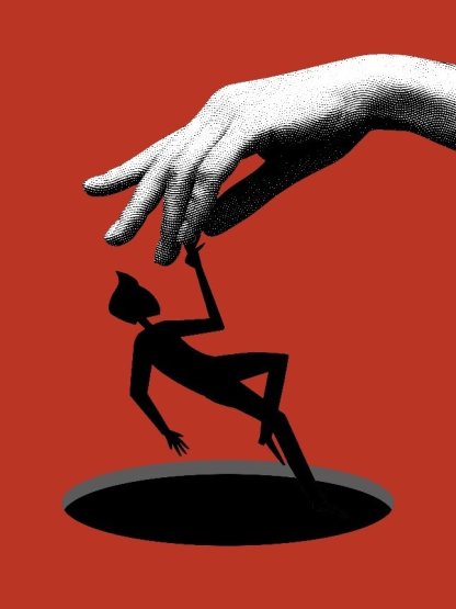 L'hombre d'un homme est sortie d'un trou noir par une main bienveillante
