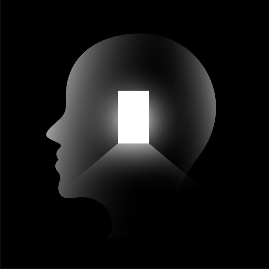 La forme d'une tête dans laquelle une porte lumineuse s'ouvre